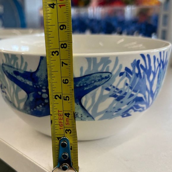 NEW!! Royal Norfolk Cereal Bowls White/Blue Starfish in Coral Reefs-Set of 2 - Picture 3 of 5